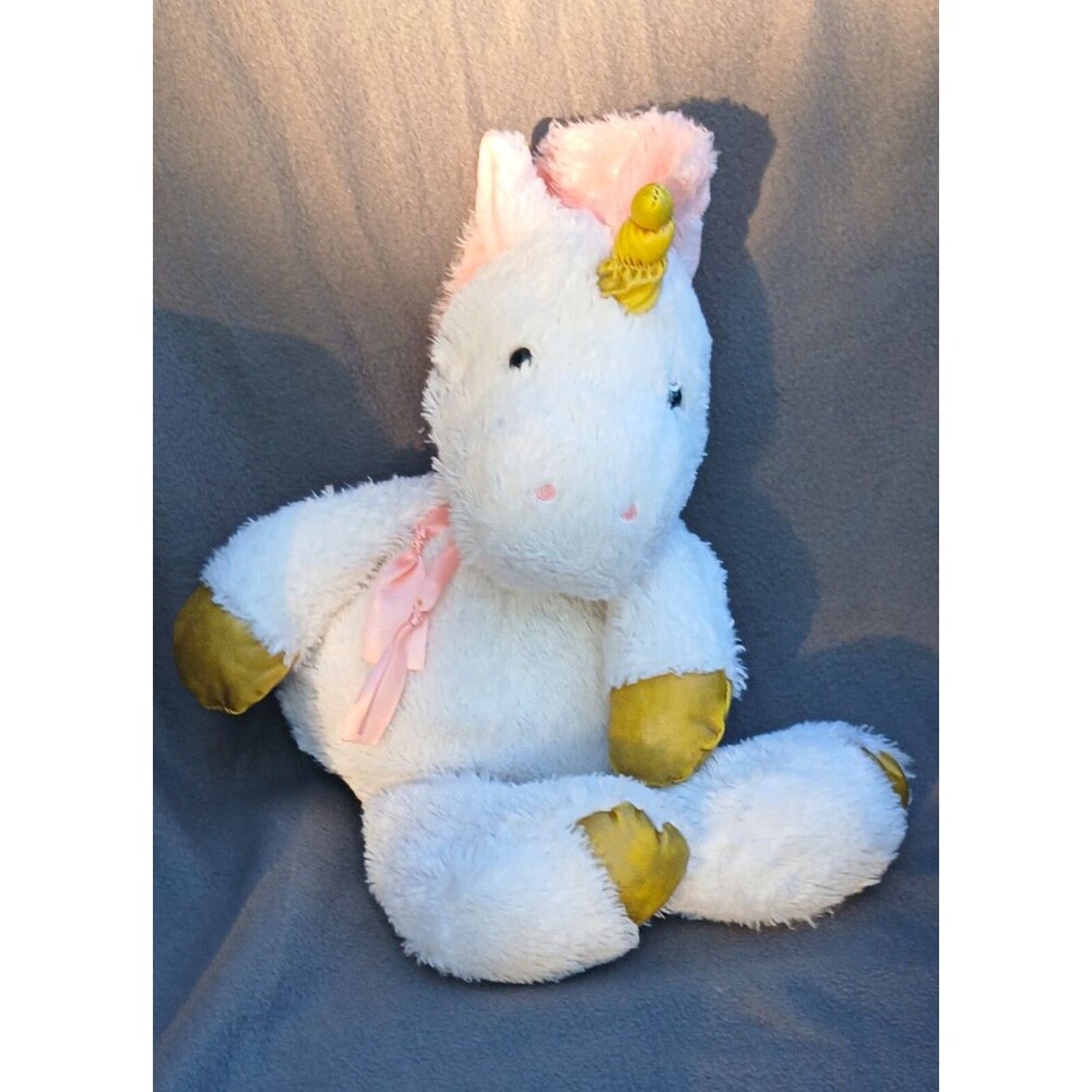 Animal Adventure Unicorn Plush Stuffed Animal White Pink Gold Horn 2018 14-24"